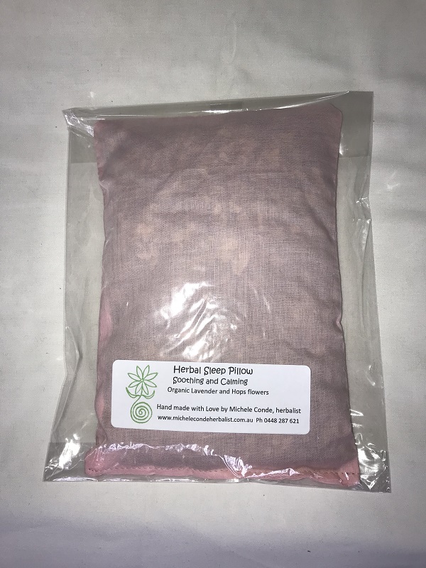 Herb sleep pillow insert in natural cellophane bag mch